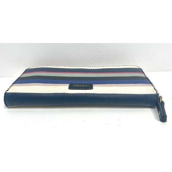 Fossil Eliza Blue Striped Multicolor Accordion Zip Wallet - Picture 5 of 5